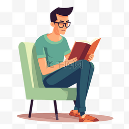 男人坐在书上看书图片_读书的人 向量