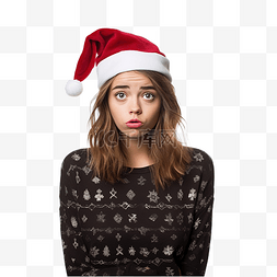 戴着圣诞帽的女孩心存疑虑，表情