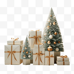 包装中的圣诞树和礼物