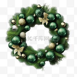 绿色派派图片_圣诞花环，绿色松枝和圣诞球