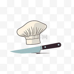厨师形象图片_带铲子的刀和厨师帽插图以简约风