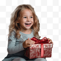 圣诞节小女孩在客厅打开礼物