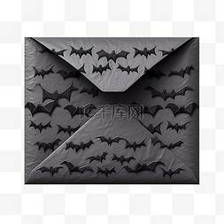 万圣节平躺草纸信封和黑纸蝙蝠飞