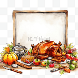 各种各样的感恩节美味晚餐与黑板