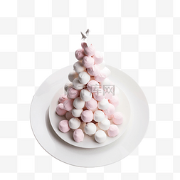 粉红色棉花糖图片_圣诞餐桌布置，装饰以棉花糖制成