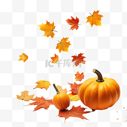 秋天的黄叶图片_南瓜和落叶