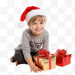 戴着圣诞帽的小孩，木头上有圣诞