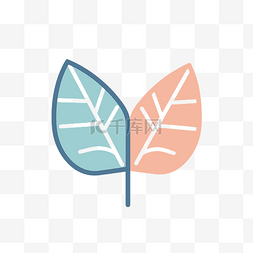 尖端设计图片_两片带有蓝色和粉色尖端的叶子 