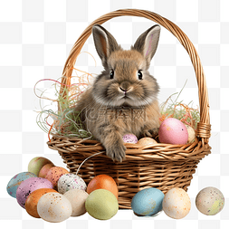 篮子里的鸡蛋图片_复活节兔子，篮子里有彩绘的鸡蛋