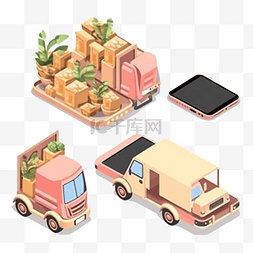 手机卡移动图片_模拟送货卡车篮子和手机概念购物