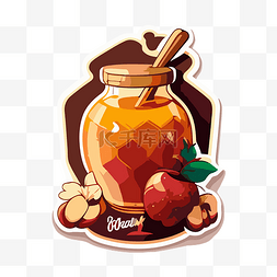 蜂蜜一罐蜂蜜图片_黄色贴纸，上面有一罐蜂蜜和一个