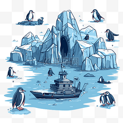 南极海硅藻泥图片_南极剪贴画船和企鹅 向量