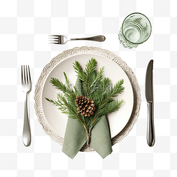 银盘图片_圣诞餐桌布置，配有银器和深色天