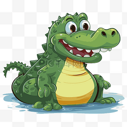 鳄鱼剪贴画卡通绿色鳄鱼坐在水中