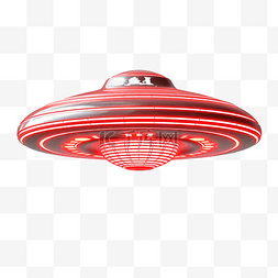 宇宙飞船飞碟图片_红色条纹飞碟插图通过发光向下飞