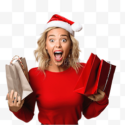 售货员商店图片_庆祝圣诞假期的女孩拿着很多购物