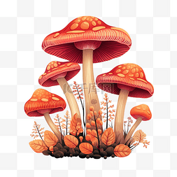 迷幻水彩图片_橙色和粉色的三重蘑菇插画
