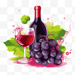 葡萄酒葡萄剪贴画酒瓶和红葡萄与