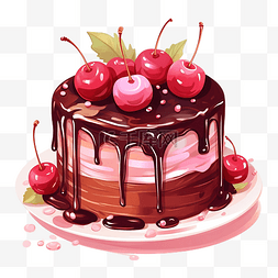 心巧克力插画图片_甜甜的粉色蛋糕，上面有巧克力糖