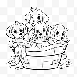 可爱的白狗图片_儿童着色书 篮子里五只可爱的狗