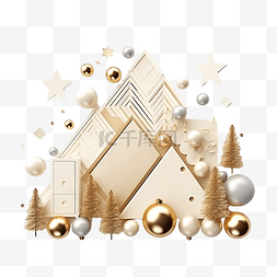 金球圣诞树图片_具有奶油和血清几何形状和圣诞树