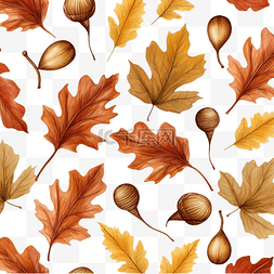 植物无缝印花图案图片_秋季和感恩节无缝图案，配有橡树