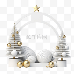 舞台金粉图片_圣诞树与雪和装饰品现代舞台展示