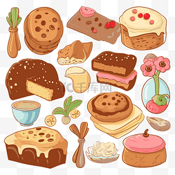 卡通烘焙食品图片_烘焙食品剪贴画套蛋糕和糕点与不