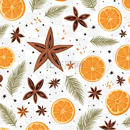 厨房炖煮图片_圣诞香料和柑橘类水果的无缝图案