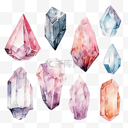 水晶晶簇图片_水晶黑曜石图案水彩插图