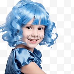 微笑小女孩微笑图片_万圣节时戴着蓝色假发的漂亮微笑