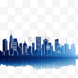 城市轮廓3d图片_蓝色剪影城市景观