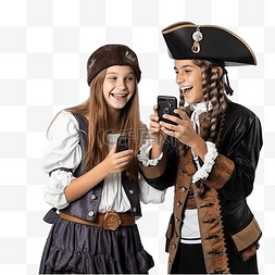 忧郁少年图片_微笑的少女在派对上给穿着海盗万
