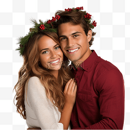 两个恋人图片_一对戴着圣诞花环的订婚年轻夫妇