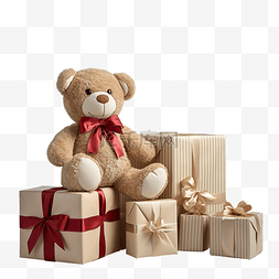 内部的驾驶舱图片_盒子里的礼物和圣诞树下的泰迪熊