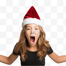 说话的嘴图片_戴着圣诞帽的女孩在没有焦点的墙