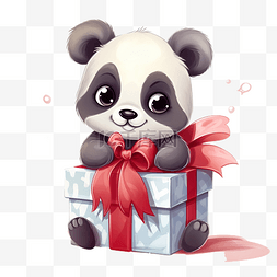 盒子上有可爱的熊猫和礼物