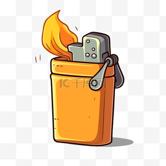 打火机剪贴画卡通风格化袖珍打火机,白色背景上有火焰 向量