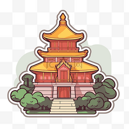 曼达潘华人寺庙金庙图标插画设计