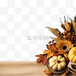 盘白图片_感恩节秋季餐桌设置文本空间的概