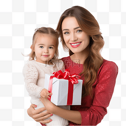 全家福诗句图片_快乐的母亲和女婴在家拿着圣诞礼