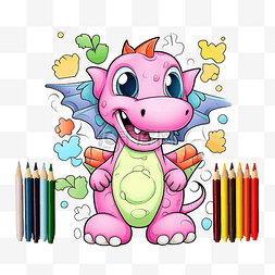 彩色小恐龙图片_卡通人物可爱的怪物恐龙着色书
