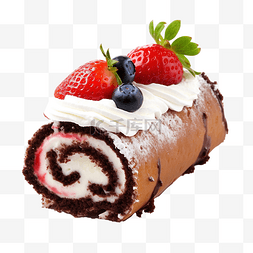 蛋糕巧克力卷图片_巧克力卷奶油蛋糕配草莓和蓝莓