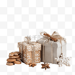白松木图片_白桌上的圣诞组合物，配有礼盒饼