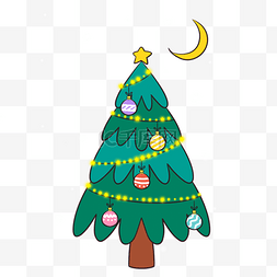 彩色圆球树图片_挂着彩灯的圣诞树