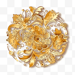 黄金手镯图图片_白色背景剪贴画上的复古金色花卉