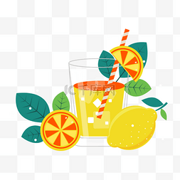 夏日饮品杯子图片_鸡尾酒柠檬卡通风格夏日饮品