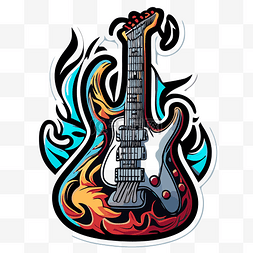 火焰中带有电吉他的贴纸 向量
