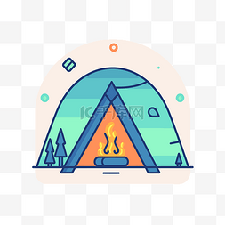 火白色图标图片_带火的圆形帐篷的插图 向量