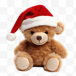 戴着红色圣诞帽的小可爱棕色泰迪